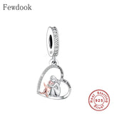 925 Silver Moon Angel Dog Charm Bracelet Bead for Women Memory Berloque