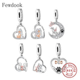 925 Silver Moon Angel Dog Charm Bracelet Bead for Women Memory Berloque