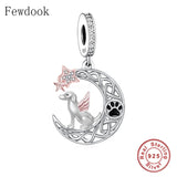 925 Silver Moon Angel Dog Charm Bracelet Bead for Women Memory Berloque