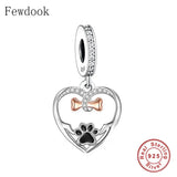 925 Silver Moon Angel Dog Charm Bracelet Bead for Women Memory Berloque