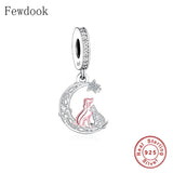 925 Silver Moon Star Dog And Cat Snuggle Each Other Bead