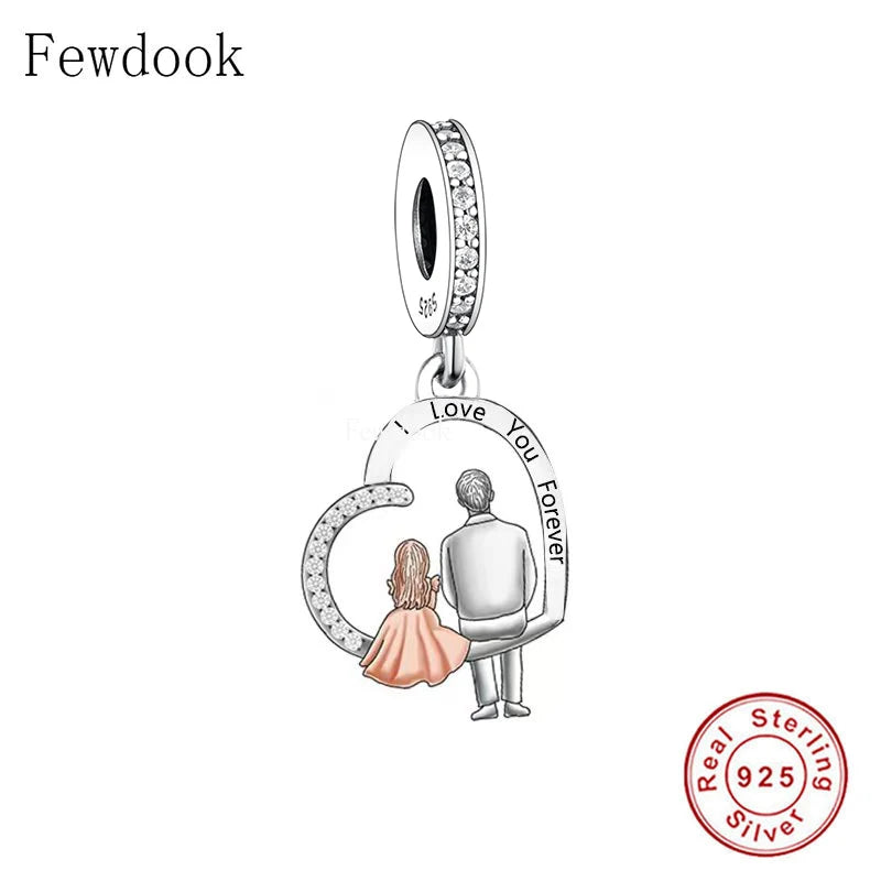 925 Silver Dad And Daughter Love Forever Bead Charm Bracelet