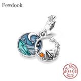 925 Silver Pan Charm Bracelet Outdoor Travel Tent Moon Star Sky Bead