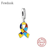 925 Silver Rainbow Puzzle Autism Ribbon Charm Bracelet Bead