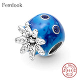 925 Sterling Silver Sea Beach Enamel Starfish Heart Foot Charm Bracelet