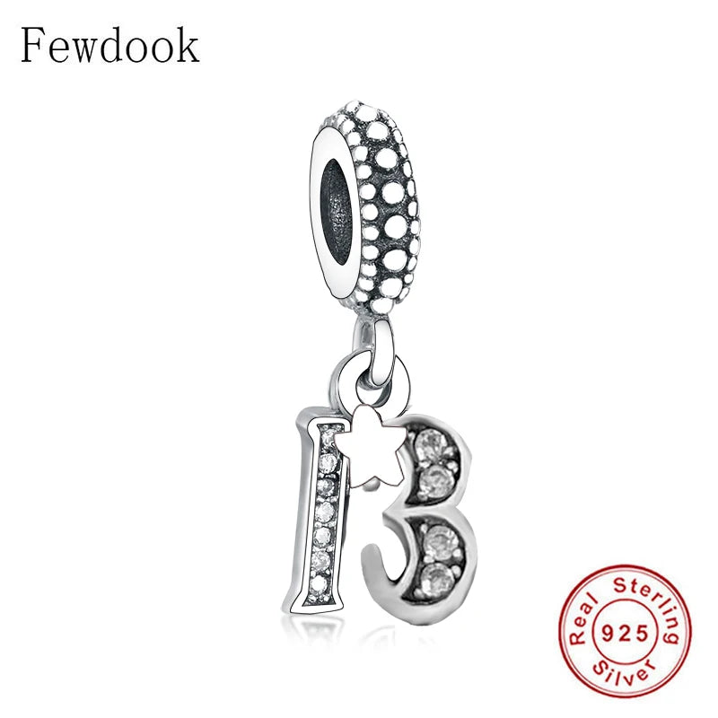 925 Silver Number 13 Bead for Birthday Anniversary Pendant