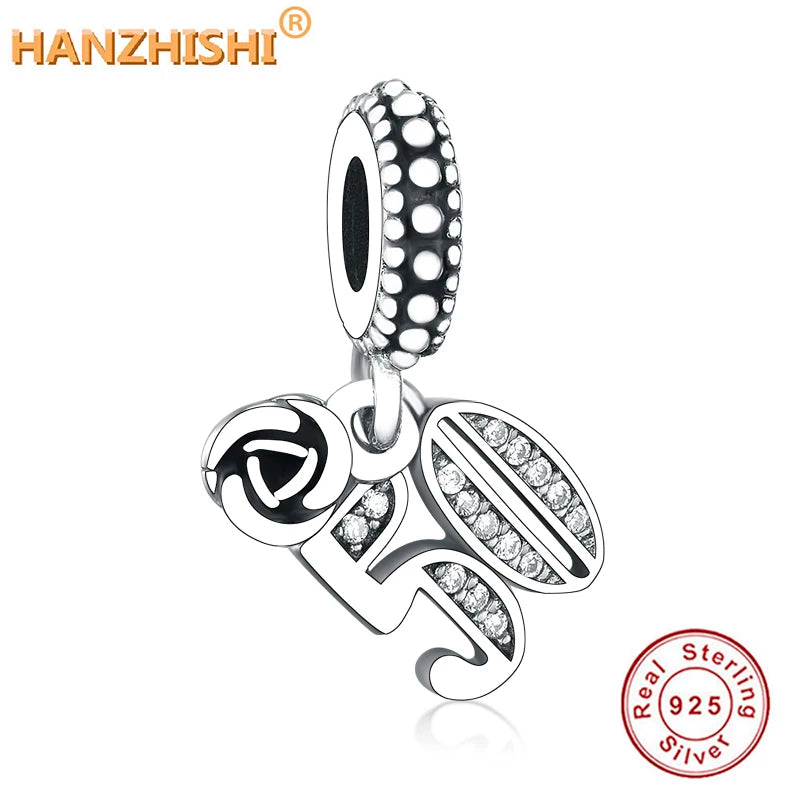 925 Silver 50 Beads Number Charm Necklace Bracelet 50th Anniversary Gift