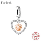 925 Silver Heart Pink Stone Teacher Charm Bracelet Bead