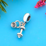925 Sterling Silver Dumbbells Charm Bracelet Bead for Gym Baby Women