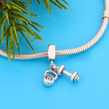 925 Sterling Silver Dumbbells Charm Bracelet Bead for Gym Baby Women