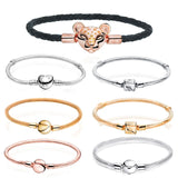 925 Sterling Silver Pan Charms Bracelet Snake Chain Mesh Women DIY Jewelry