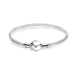 925 Sterling Silver Pan Charms Bracelet Snake Chain Mesh Women DIY Jewelry