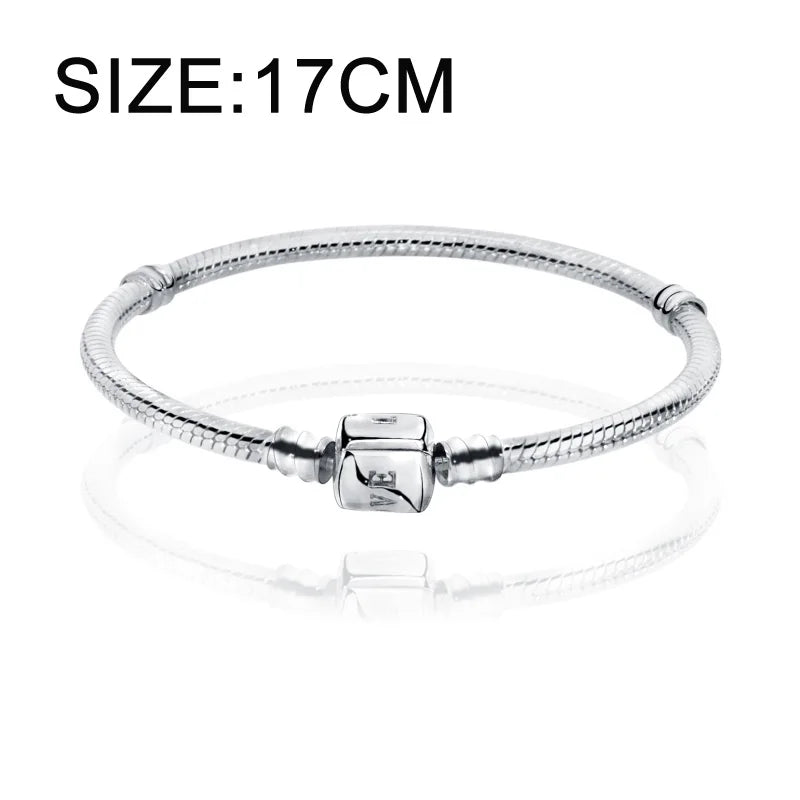 925 Sterling Silver Pan Charms Bracelet Snake Chain Mesh Women DIY Jewelry