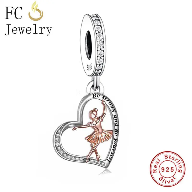 925 Silver Ballerina Ballet Girl Dance Be Strong Be Yourself Bead