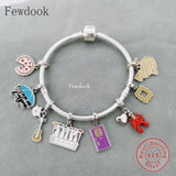 925 Silver Coffee Umbrella Sofa Bead Bracelet