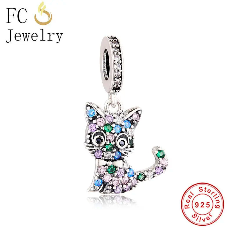 925 Silver Sitting Cat Bead Bracelet Charm