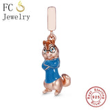 925 Silver Sweet Rose Mouse Glasses Bead Women Bracelet Charm Berloque