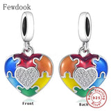 925 Sterling Silver Autism Awareness Puzzle Piece Heart Bracelet Charm