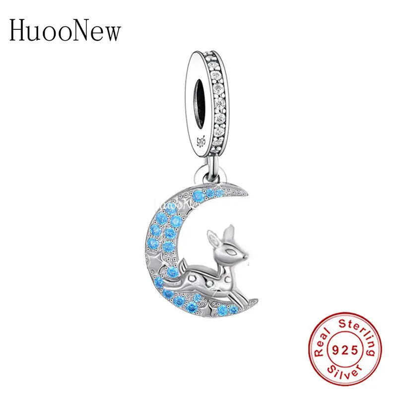 925 Silver Bambi Deer Elk Bead Bracelet Charm DIY