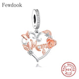 925 Sterling Silver Butterfly Rose Flower Leaf Mum Charm Bracelet