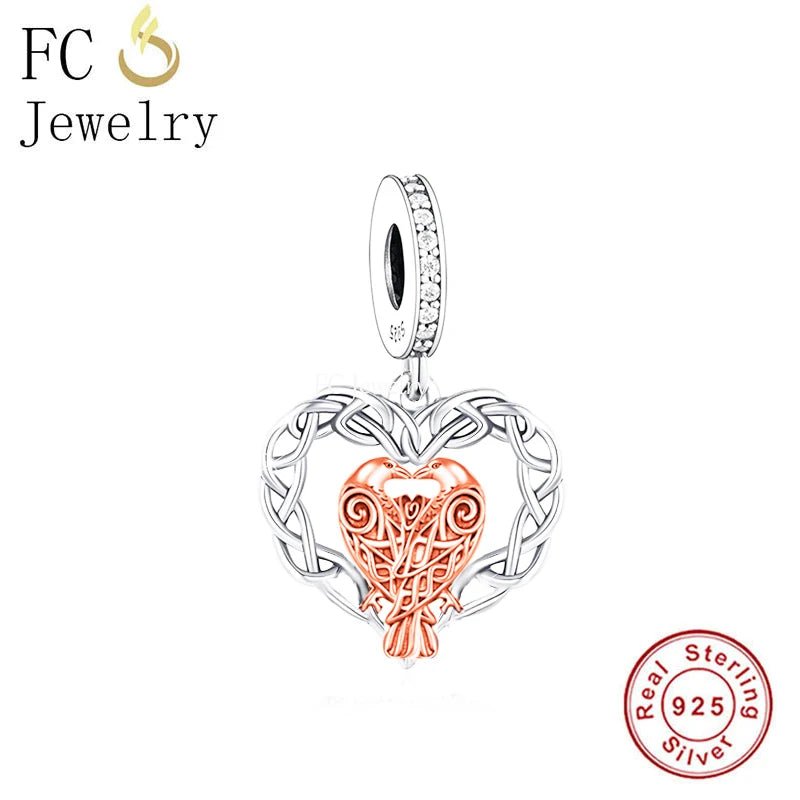 925 Sterling Silver Celtic Heart Couple Charms Bracelet