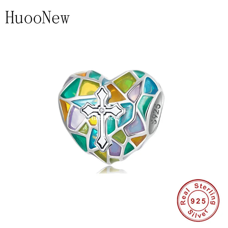 925 Sterling Silver Enamel Church Cross Bead for Bracelet Making