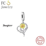 925 Sterling Silver Daughter Sunflower Heart Bead Bracelet Charm
