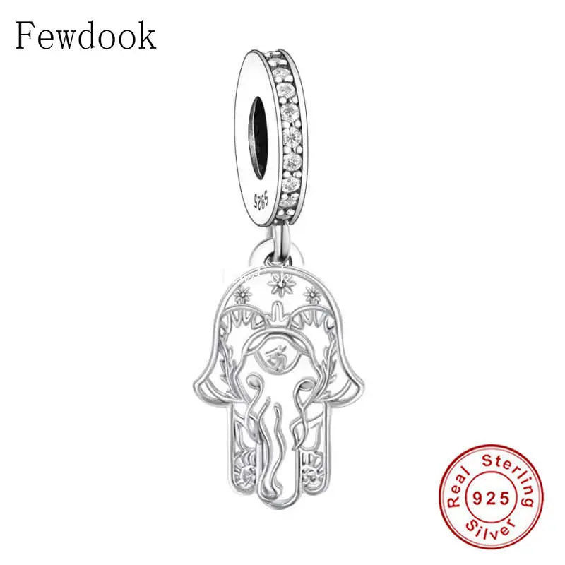 925 Silver Pan Charms Bracelet with Hasma Fatima Hand Elephant
