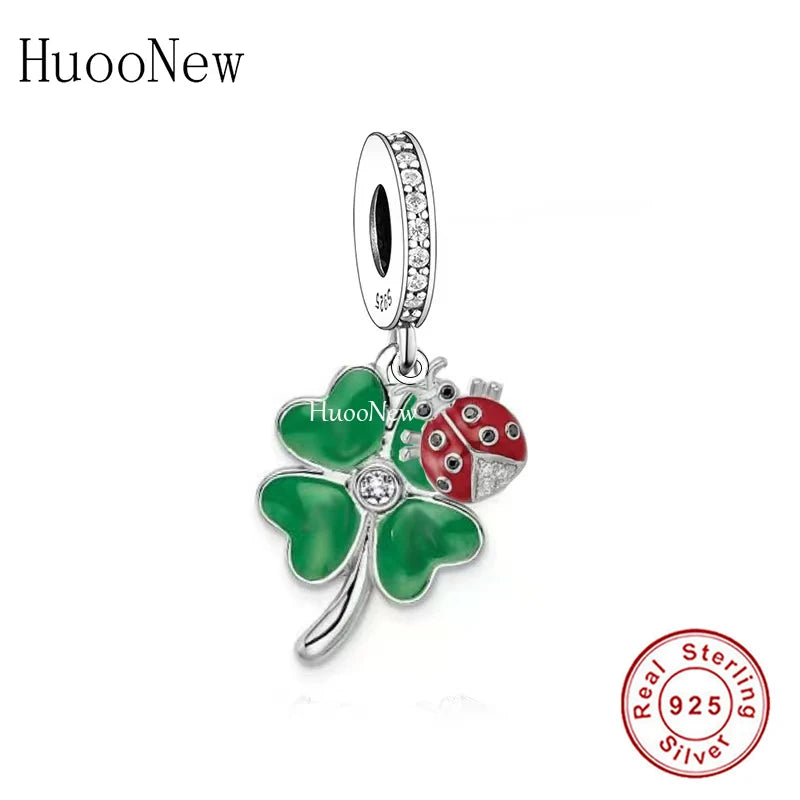 925 Silver Ladybug & Clover Bracelet Charms for DIY