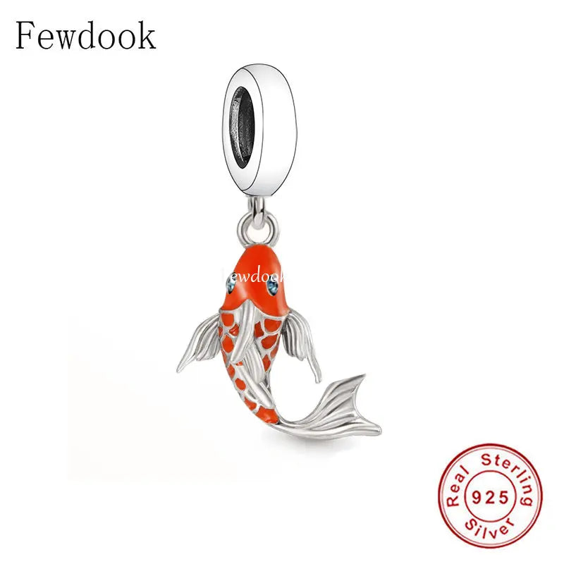 925 Sterling Silver Red Koi Carp Fish Bead Bracelet Charm