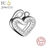 925 Silver Mother & Baby Hand In Hand Love Heart Bead Charm Bracelet