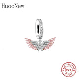 925 Sterling Silver Rose Angel Wings Hero Symbol Bead for Women Berloque DIY