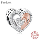 925 Silver Rose Mother Daughter Hands Heart Bead