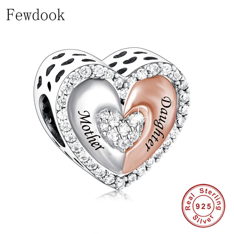 925 Silver Rose Mother Daughter Hands Heart Bead