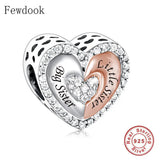 925 Silver Rose Mother Daughter Hands Heart Bead
