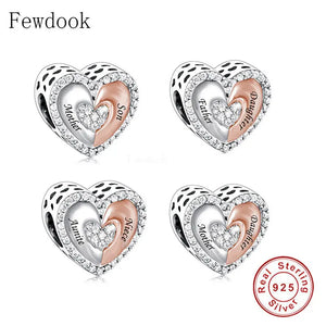 925 Silver Rose Mother Daughter Hands Heart Bead