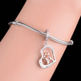 925 Sterling Silver Rose Mother Daughter Love Pendant Bead for Bracelet Making