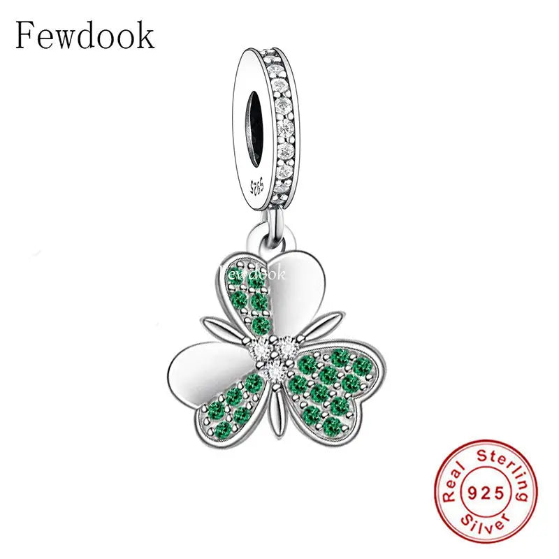 925 Silver Shamrock Clover Bead Bracelet Charm for Women