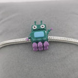 925 Silver Robot Bead Bracelet Charm Green Purple Enamel