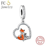 925 Silver Zircon Heart Little Prince Fox Bead Bracelet DIY