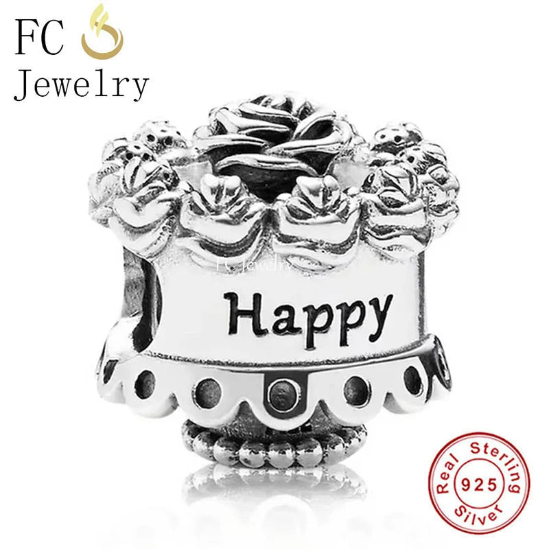 925 Silver Cake Birthday Bead Pan Charms Bracelet
