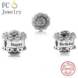 925 Silver Cake Birthday Bead Pan Charms Bracelet