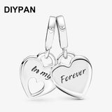 Fit Original Pan Charms Bracelet Double Heart Split Dangle Charm Women Jewelry
