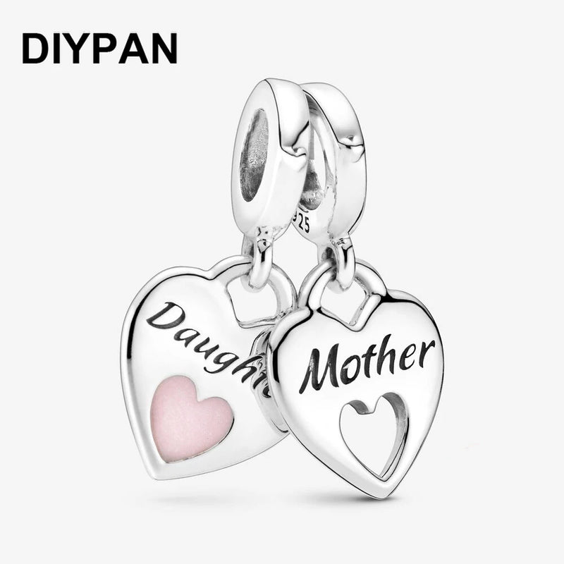 Fit Original Pan Charms Bracelet Double Heart Split Dangle Charm Women Jewelry