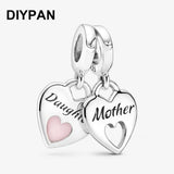 Fit Original Pan Charms Bracelet Double Heart Split Dangle Charm Women Jewelry