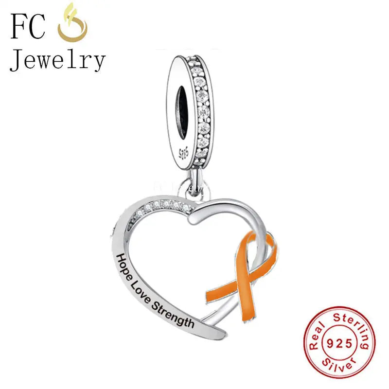 925 Silver Kidney Cancer Leukemia Pendant Bead Charms Bracelet