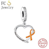 925 Silver Kidney Cancer Leukemia Pendant Bead Charms Bracelet