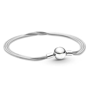Pan Charms Bracelet Women 3 Layers Silver Snake Chains DIY Jewelry