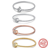Pantaro Charms Snake Bracelet Crown Pave Heart Women 925 Sterling Silver Bangle