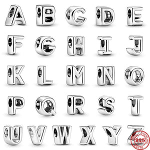 Sterling Silver A-Z 26 English Letters Charm Bead DIY Jewelry